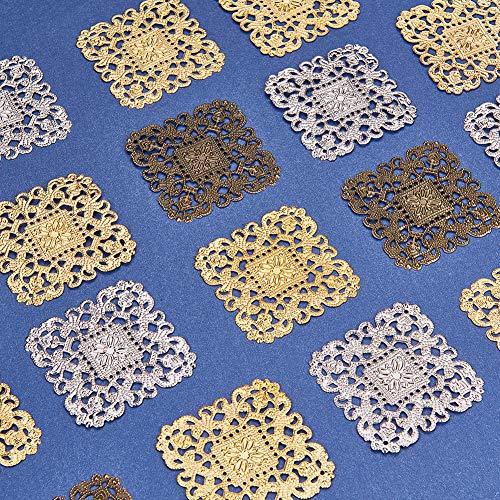 PandaHall Elite 60pcs 3 Colors 51mm2 inch Square Iron Filigree C...