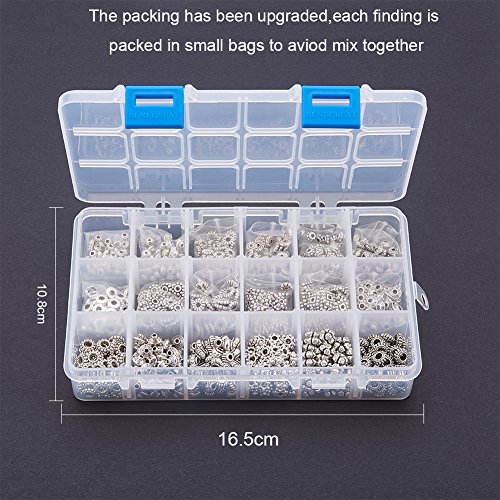 PH PandaHal 900pcs 18 Style Antique Silver Spacer Beads Tibetan Al...