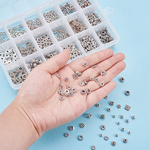 PH PandaHal 900pcs 18 Style Antique Silver Spacer Beads Tibetan Al...