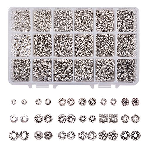 PH PandaHal 900pcs 18 Style Antique Silver Spacer Beads Tibetan Al...