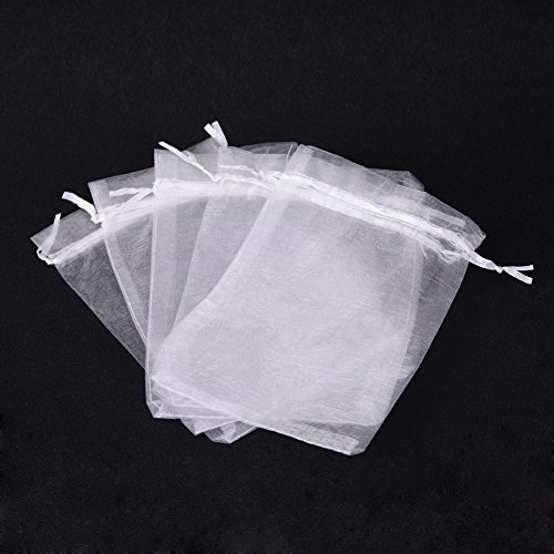 PH PandaHall 100 PCS 5x7 inch White Organza Drawstring Bags for We...