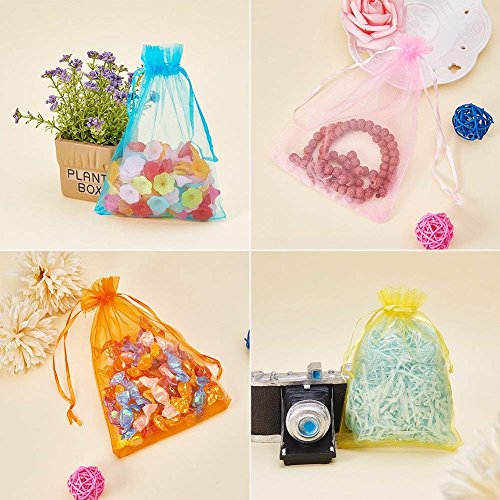 PH PandaHall 100 PCS 5x7 inch White Organza Drawstring Bags for We...
