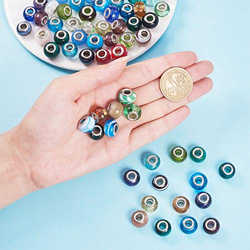PH PandaHall 100pcs Lampwork Glass European Beads Mixed Color Hand...