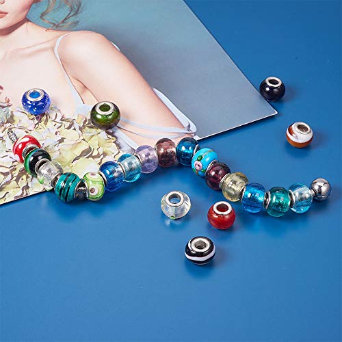 PH PandaHall 100pcs Lampwork Glass European Beads Mixed Color Hand...