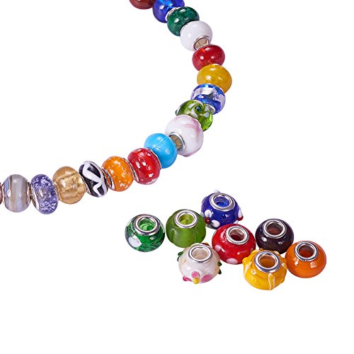 PH PandaHall 100pcs Lampwork Glass European Beads Mixed Color Hand...