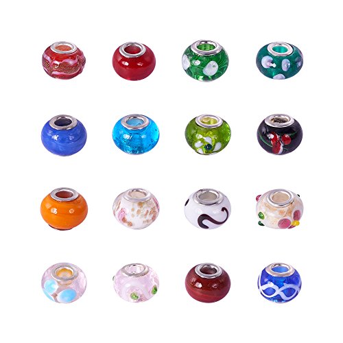 PH PandaHall 100pcs Lampwork Glass European Beads Mixed Color Hand...