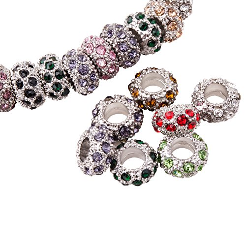 PH PandaHall 100PCS Mixed Color Alloy Rhinestone Large Hole Europe...