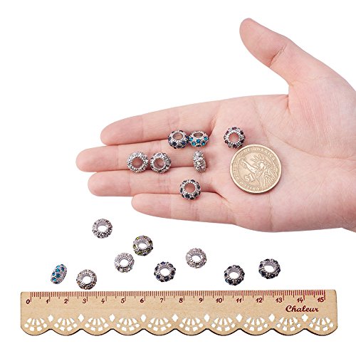 PH PandaHall 100PCS Mixed Color Alloy Rhinestone Large Hole Europe...