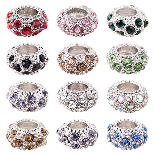 PH PandaHall 100PCS Mixed Color Alloy Rhinestone Large Hole Europe...