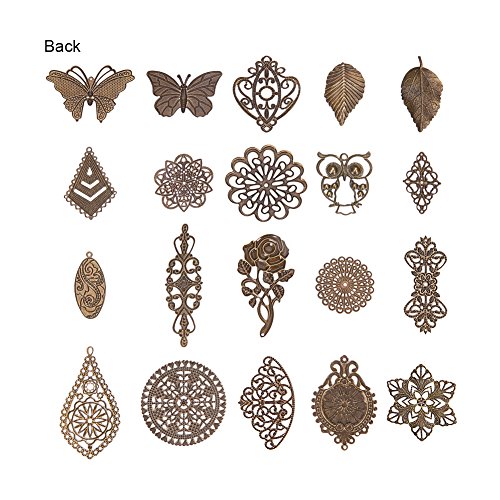 PH PandaHall 120pcs 19 Style Antique Bronze Nickel Free Iron Filig...
