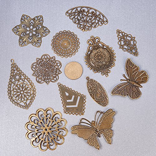 PH PandaHall 120pcs 19 Style Antique Bronze Nickel Free Iron Filig...