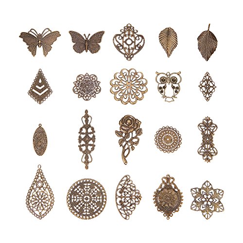 PH PandaHall 120pcs 19 Style Antique Bronze Nickel Free Iron Filig...