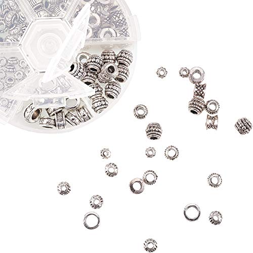 PH PandaHall 130pcs 6 Style Antique Silver Tibetan Alloy Column Sp...