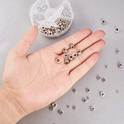 PH PandaHall 130pcs 6 Style Antique Silver Tibetan Alloy Column Sp...