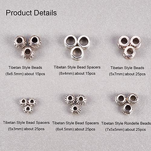PH PandaHall 130pcs 6 Style Antique Silver Tibetan Alloy Column Sp...