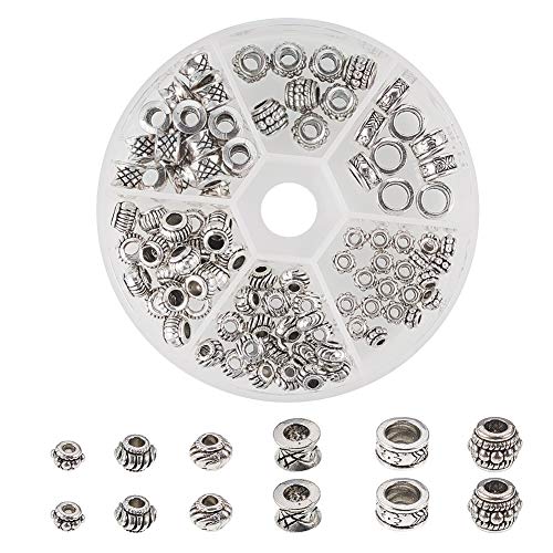 PH PandaHall 130pcs 6 Style Antique Silver Tibetan Alloy Column Sp...
