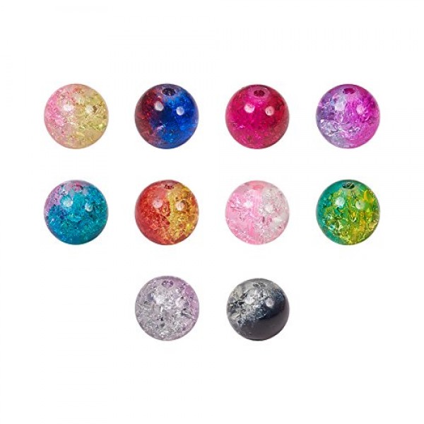 PH PandaHall 200pcs 10 Color Crackle Lampwork Glass Beads 8mm Roun...