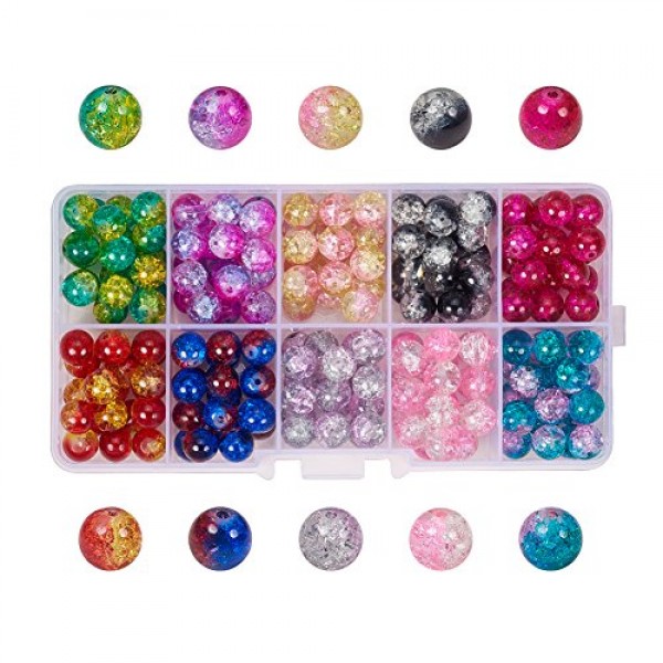 PH PandaHall 200pcs 10 Color Crackle Lampwork Glass Beads 8mm Roun...