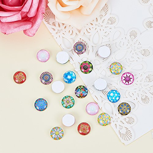 PH PandaHall 200pcs 12mm Mosaic Printed Glass Dome Cabochons Mixed...