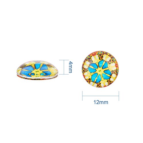 PH PandaHall 200pcs 12mm Mosaic Printed Glass Dome Cabochons Mixed...
