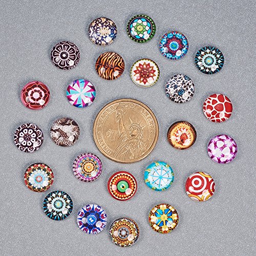 PH PandaHall 200pcs 12mm Mosaic Printed Glass Dome Cabochons Mixed...