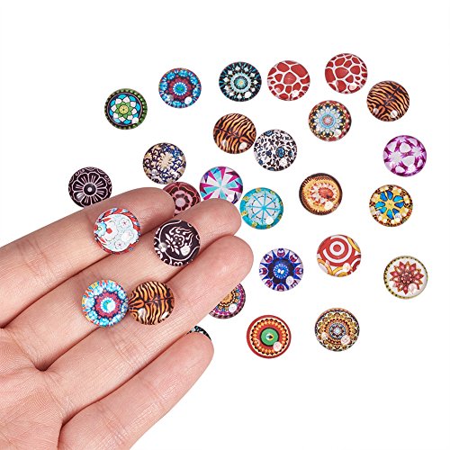PH PandaHall 200pcs 12mm Mosaic Printed Glass Dome Cabochons Mixed...