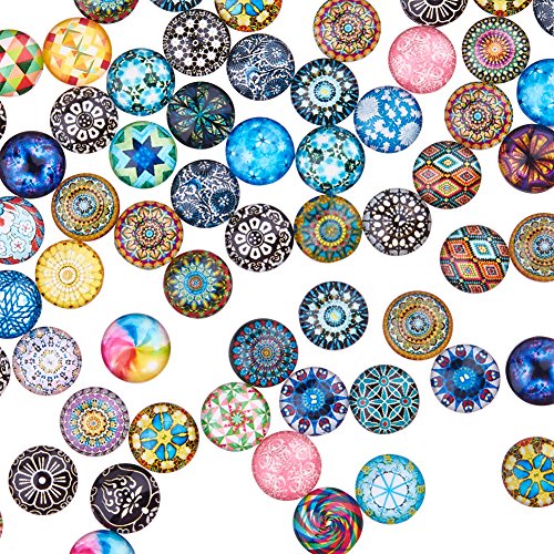 PH PandaHall 200pcs 12mm Mosaic Printed Glass Dome Cabochons Mixed...