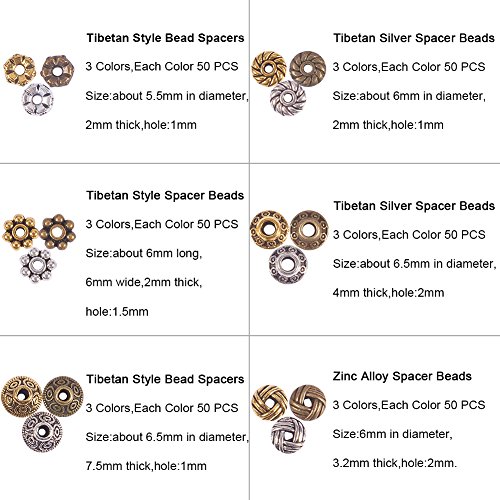 PH PandaHall 900pcs 6 Style Tibetan Spacer Beads, Gear Bicone Flow...