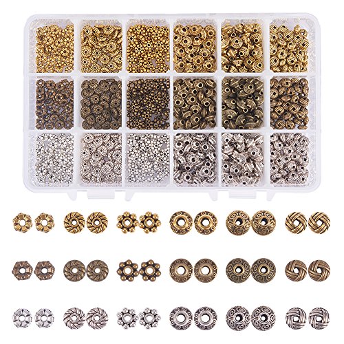 PH PandaHall 900pcs 6 Style Tibetan Spacer Beads, Gear Bicone Flow...