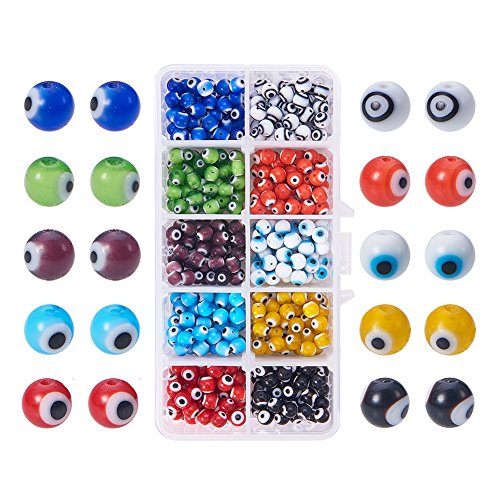 PH PandaHall 1 Box About 500pcs 10 Color 6mm Round Evil Eye Lamp...