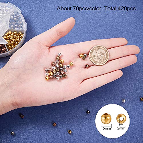 PH PandaHall Iron Round Spacer Beads, 420pcs 6 Colors 5mm Metal Sm...