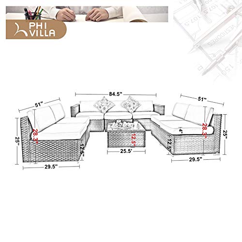 PHI VILLA Outdoor Rattan Sectional Sofa- Large Outdoor Patio Wicke...