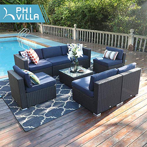 PHI VILLA Outdoor Rattan Sectional Sofa- Large Outdoor Patio Wicke...
