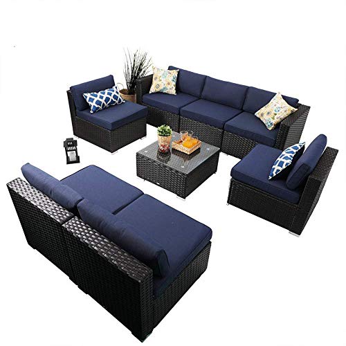 PHI VILLA Outdoor Rattan Sectional Sofa- Large Outdoor Patio Wicke...