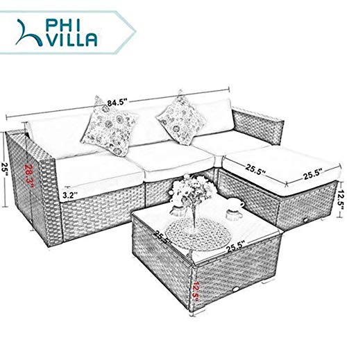 PHI VILLA Outdoor Rattan Sectional Sofa- Outdoor Patio Wicker Furn...