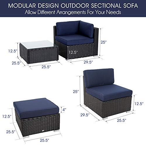 PHI VILLA Outdoor Rattan Sectional Sofa- Outdoor Patio Wicker Furn...