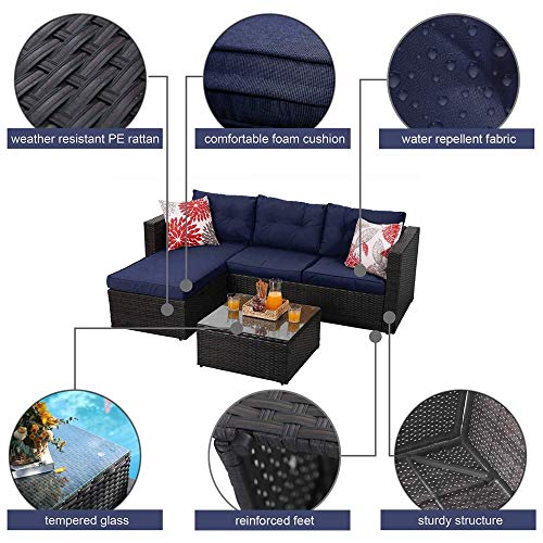 PHI VILLA Outdoor Rattan Sectional Sofa- Small Patio Wicker Furnit...