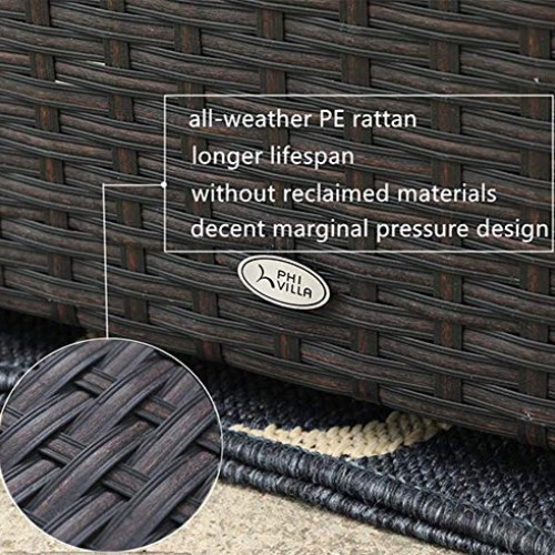 PHI VILLA Outdoor Rattan Sectional Sofa- Small Patio Wicker Furnit...
