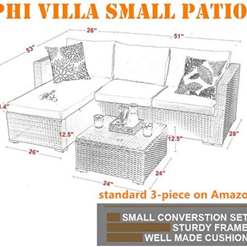 PHI VILLA Outdoor Rattan Sectional Sofa- Small Patio Wicker Furnit...