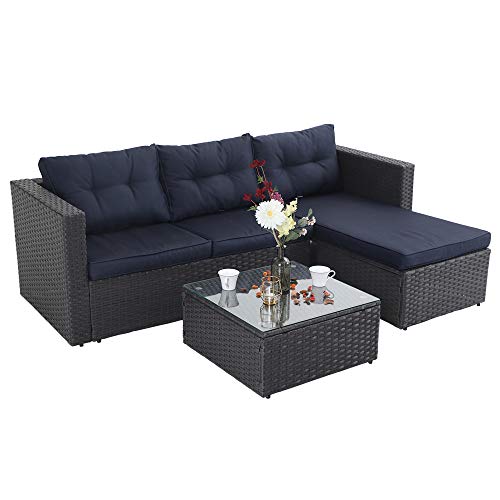 PHI VILLA Outdoor Rattan Sectional Sofa- Small Patio Wicker Furnit...