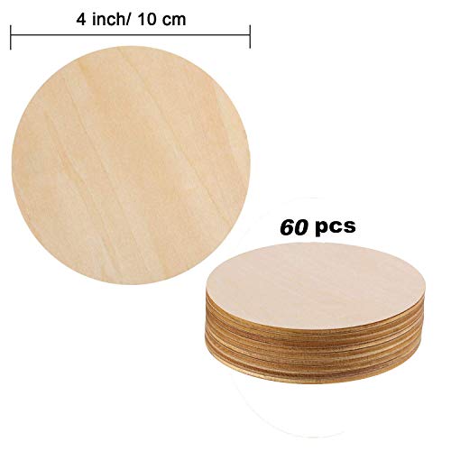 60 Pack 4 Inch Wood Circles for Crafts Unfinished Wood Rounds Wood...