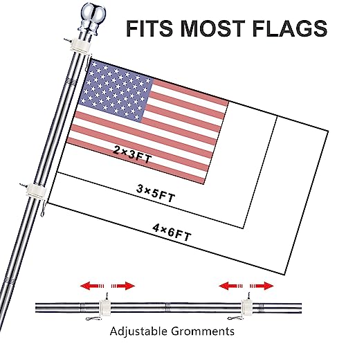 PHITRIC 5 FT Flag Pole, Tangle Free Spinning Stainless Steel Weath...
