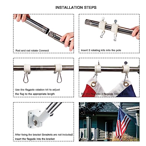 PHITRIC 5 FT Flag Pole, Tangle Free Spinning Stainless Steel Weath...