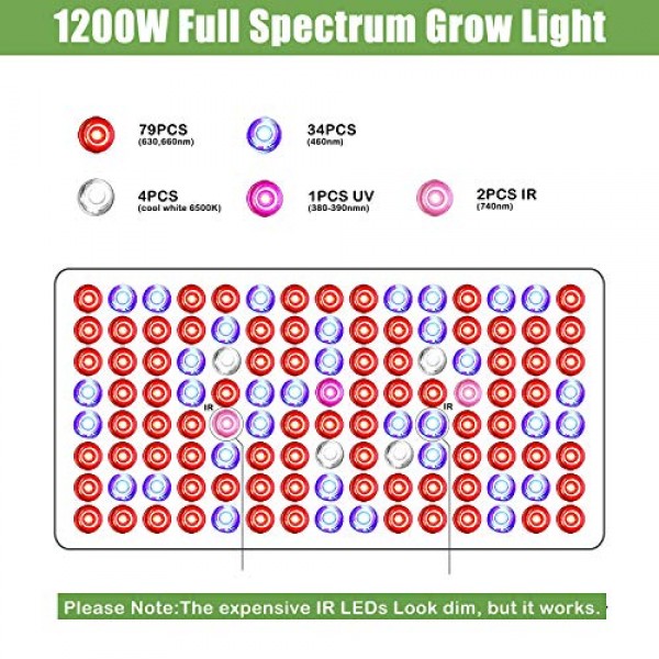 Phlizon Newest 1200W LED Plant Grow Light,with Thermometer Humidit...