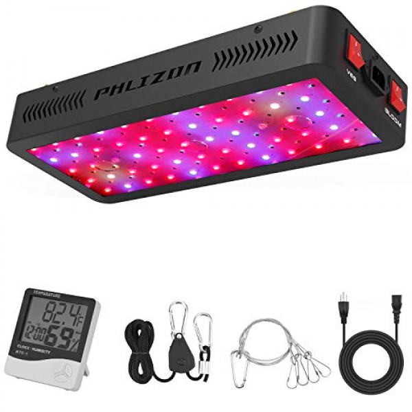 Phlizon Newest 600W LED Plant Grow Light,with Thermometer Humidity...