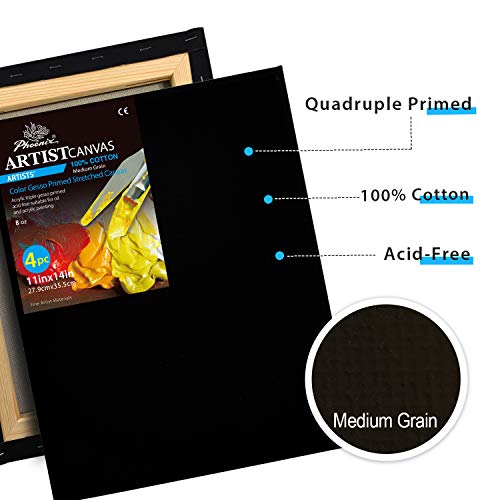 PHOENIX Black Painting Stretched Canvas - 11x14 Inch/4 Pack - 3/4 ...