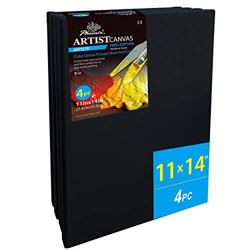 PHOENIX Black Painting Stretched Canvas - 11x14 Inch/4 Pack - 3/4 ...