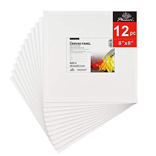 PHOENIX Painting Canvas Panel Boards - 8x8 Inch / 12 Pack - 1/8 In...