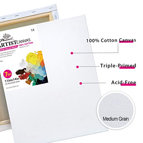 PHOENIX Pre Stretched Canvas for Painting - 11x14 Inch / 7 Pack - ...