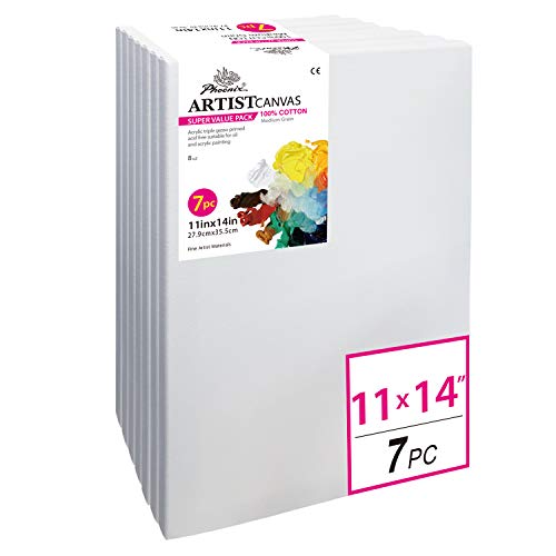 PHOENIX Pre Stretched Canvas for Painting - 11x14 Inch / 7 Pack - ...
